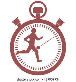 Stylized icon of the runner with a stopwatch on a white background