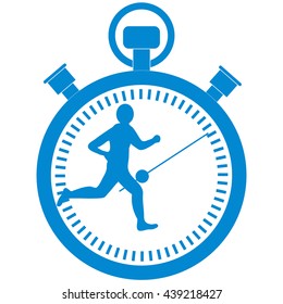 Stylized icon of the runner with a stopwatch on a white background