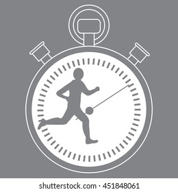 Stylized icon of the runner with a stopwatch on a white background