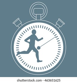 Stylized icon of the runner with a stopwatch on a white background