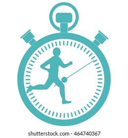 Stylized icon of the runner with a stopwatch on a white background