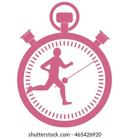 Stylized icon of the runner with a stopwatch on a white background