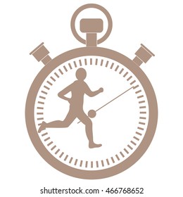 Stylized icon of the runner with a stopwatch on a white background