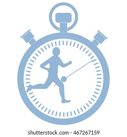 Stylized icon of the runner with a stopwatch on a white background