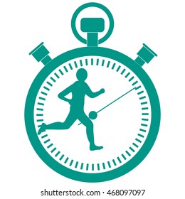 Stylized icon of the runner with a stopwatch on a white background