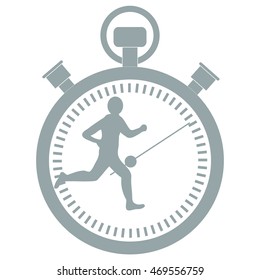 Stylized icon of the runner with a stopwatch on a white background