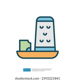 Stylized Icon of Salt and Pepper Shaker on a Plate in a Modern Kitchen Setting
