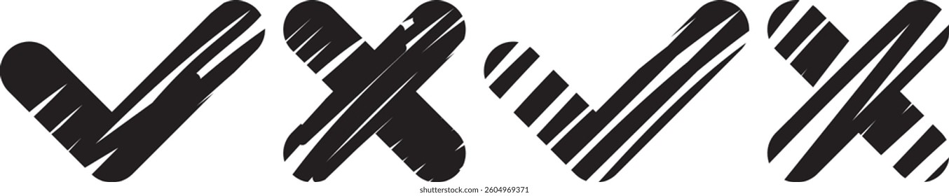 Stylized icon set, approved and declined buttons, black and white, vector