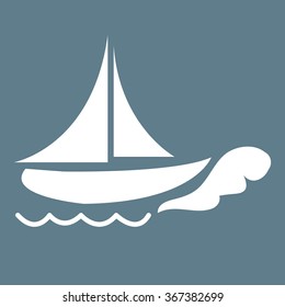 Stylized icon of ship in white on a colored background