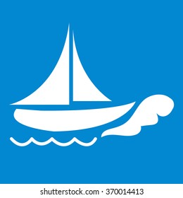Stylized icon of ship in white on a colored background