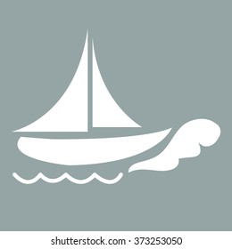Stylized icon of ship in white on a colored background