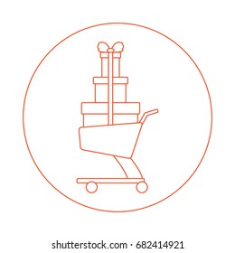 Stylized icon of shopping cart with gifts. Design for banner, poster or print.