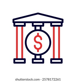 Stylized Icon Showing a Bank With Currency Symbol