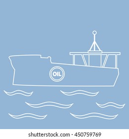 Stylized icon of the silhouette tanker of oil floating on waves on a colored background