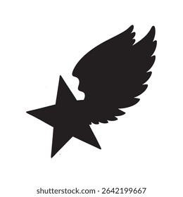 Stylized icon of a star with wings, symbolizing achievement, excellence. on white background