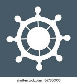 Stylized icon of steering wheel in white on a colored background