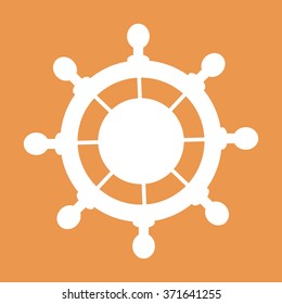 Stylized icon of steering wheel in white on a colored background