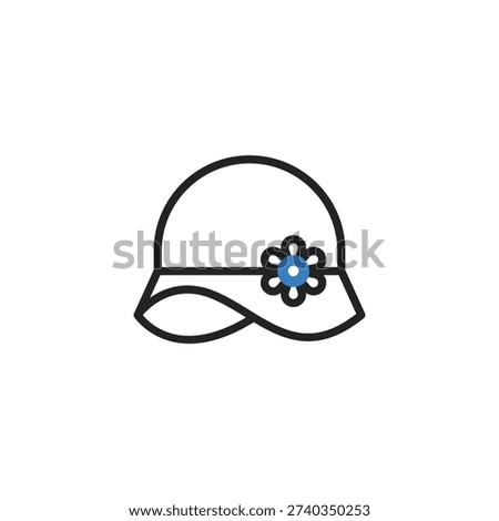 Stylized icon of a sun hat adorned with a flower, perfect for fashion or summer themes. Clean design.