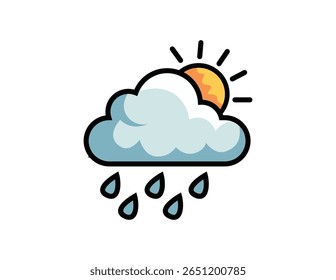 Stylized icon of a sun partially behind a cloud with rain falling