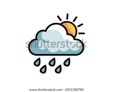Stylized icon of a sun partially behind a cloud with rain falling