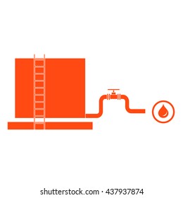 Stylized icon of the tank with oil and a pipe with a valve on a white background