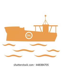 Stylized icon of the tanker of oil floating on waves on a white background