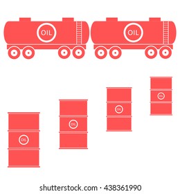 Stylized icon of the tanks and barrels with oil on a white background