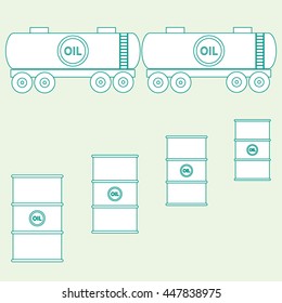 Stylized icon of the tanks and barrels with oil on a colored background