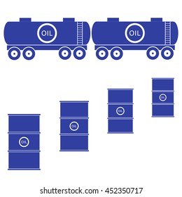 Stylized icon of tanks and barrels with oil on a white background