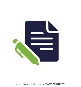 A stylized icon that features both a document and a pen, making it perfect for representing applications related to writing, documentation, and the everimportant notetaking processes