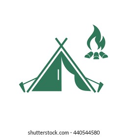 Stylized icon of tourist tent. Vector illustration