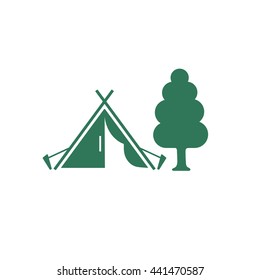 Stylized icon of tourist tent. Vector illustration