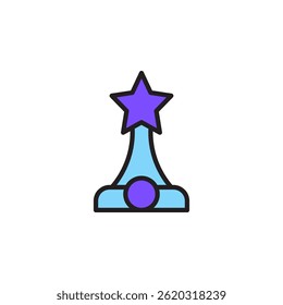 Icono estilizado de un trofeo con una estrella en la cima que simboliza el logro y la celebración en un diseño geométrico moderno