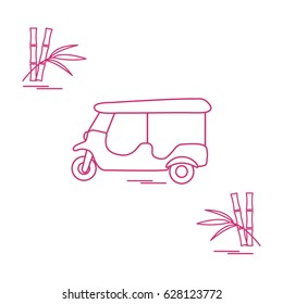 Stylized icon of tuk-tuk and bamboo. Traditional taxi in Thailand, India. Design for banner, poster or print.