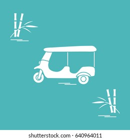 Stylized icon of tuk-tuk and bamboo. Traditional taxi in Thailand, India. Design for banner, poster or print.