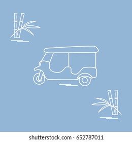 Stylized icon of tuk-tuk and bamboo. Traditional taxi in Thailand, India. Design for banner, poster or print.