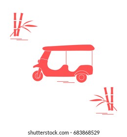 Stylized icon of tuk-tuk and bamboo. Traditional taxi in Thailand, India. Design for banner, poster or print.