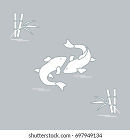 Stylized icon of two carp koi  and bamboo. Travel and leisure. Design for banner, poster or print.
