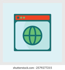 Stylized Icon of a Web Browser Window Displaying a Globe in Green Tones