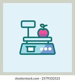 A stylized icon of a weighing scale with an apple, a simple vector illustration for design projects