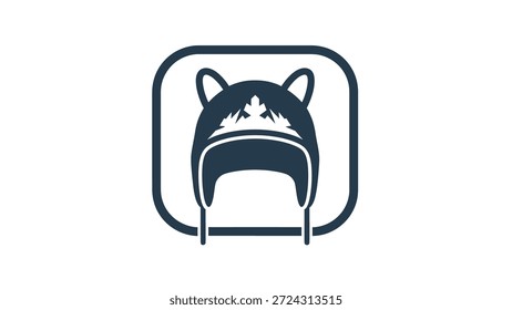 Icono estilizado de un sombrero de invierno con orejeras, con un pico de montaña y diseño de hoja de arce. Representa Clima frío, actividades al aire libre y temas canadienses.