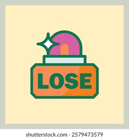 Stylized icon with the word LOSE, featuring a shiny element and a flat design style