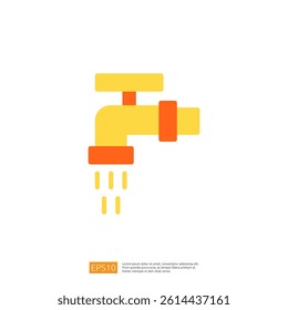 Stylized Icon of a Yellow and Orange Faucet with Water Droplets for Clean and Disinfect Themes