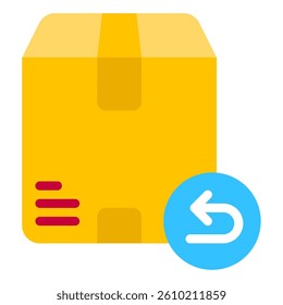 Stylized icon of a yellow package with a return symbol, ideal for e-commerce applications.