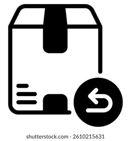 Stylized icon of a yellow package with a return symbol, ideal for e-commerce applications.