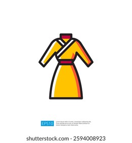 Stylized Icon of a Yellow Traditional Dress with Elegant Design Reflecting Asian Cultural Heritage