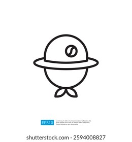 Stylized Iconic Outline of a Round Figure with Leaves and a Cap in a Simple Modern Design