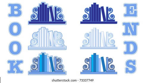 Stylized Icons Of Books With Bookends. Shades Of Blue. EPS 10 Vector Format