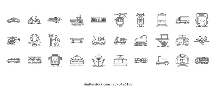 Stylized Icons Representing Various Public Transportation Modes in a Modern Cityscape Environment