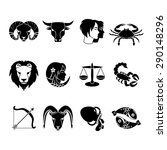 Stylized icons set of twelve zodiac signs for every day of birth  black  abstract isolated vector illustration